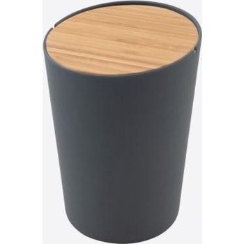 Point-Virgule waste bin in bamboo fiber with bamboo lid dark grey by Margriet Foolen Ø 14.4 cm H 20.6cm