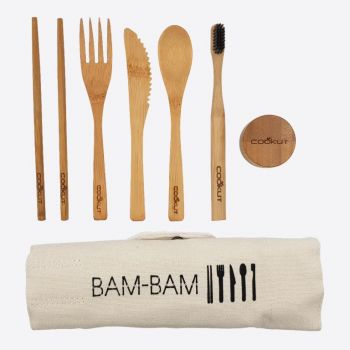 Cookut Bam Bam set with spoon; fork; knife; tooth brush and chop sticks in bamboo