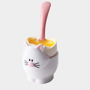 Joie Meow egg cup with spoon cat black or white 5.2x5x9cm