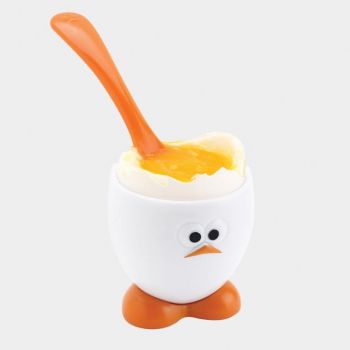 Joie Egghead egg cup with spoon in plastic white