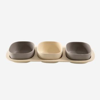Point-Virgule 4-piece bamboo fiber snack plate cream and grey 33.5x10.8x5.2cm