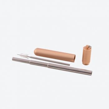 Point-Virgule stainless steel telescopic straw with cleaning brush in metal holder rosé or mat black