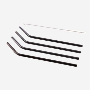 Point-Virgule set of 4 cocktail drinking straws stainless steel black with cleaning brush 20.5cm