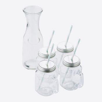 Point-Virgule set of carafe and 4 mugs with lid and straw