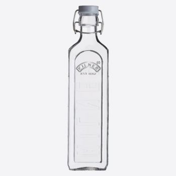 Kilner square glass bottle with grey clip top 1L
