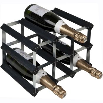 RTA Houten Wijnrek voor 9 Flessen Verzinkt Staal - Zwart Getinte Es 3x2 - 33x23cm Zelfbouw