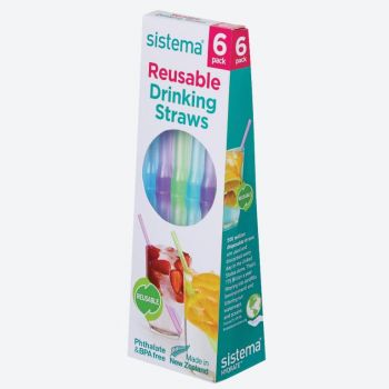 Sistema To Go set of 6 straws pink; purple;teal; black; green and blue