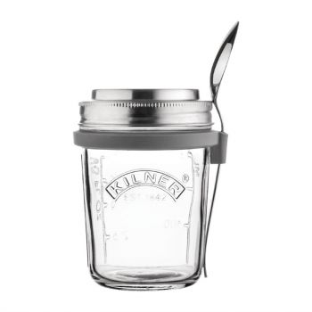 Kilner set to go set for breakfast with glass jar and spoon 350m