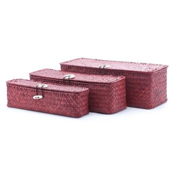 Cosy & Trendy Set3 Seagrass Basket Rect. Red