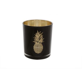 Cosy @ Home Teelichtglas Ananas Schwarz-gold8.5x10cm