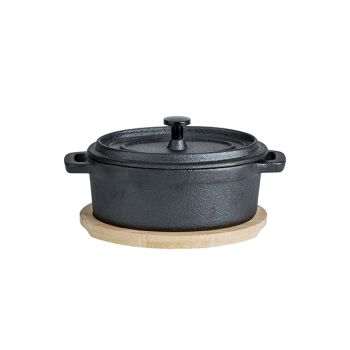 Mini Caster Iron Pot Ovalbamboo Base-color Sleeve - Coated