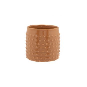 Cosy @ Home Blumentopf Glazed Embossed Dots Camel 11