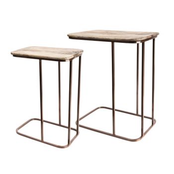 Cosy & Trendy Wood-copper Side Table Set2 49x34x60cm