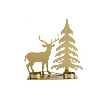 Cosy @ Home Teelichthalter Tree-deer 2tl Gold 20,5x7