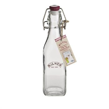 Kilner square plastic clip top glass bottle 250ml