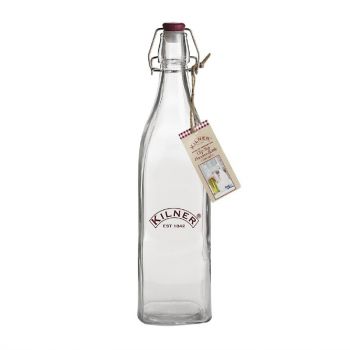 Kilner square plastic clip top glass bottle 1L