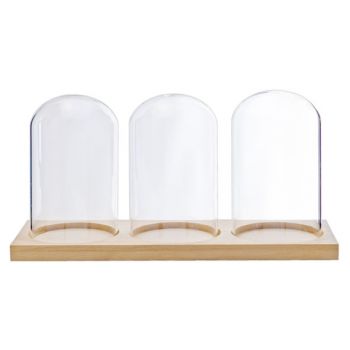 Glass cover 3pcs with wooden base d10xh1